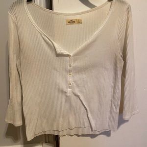White quarter button up ribbed top